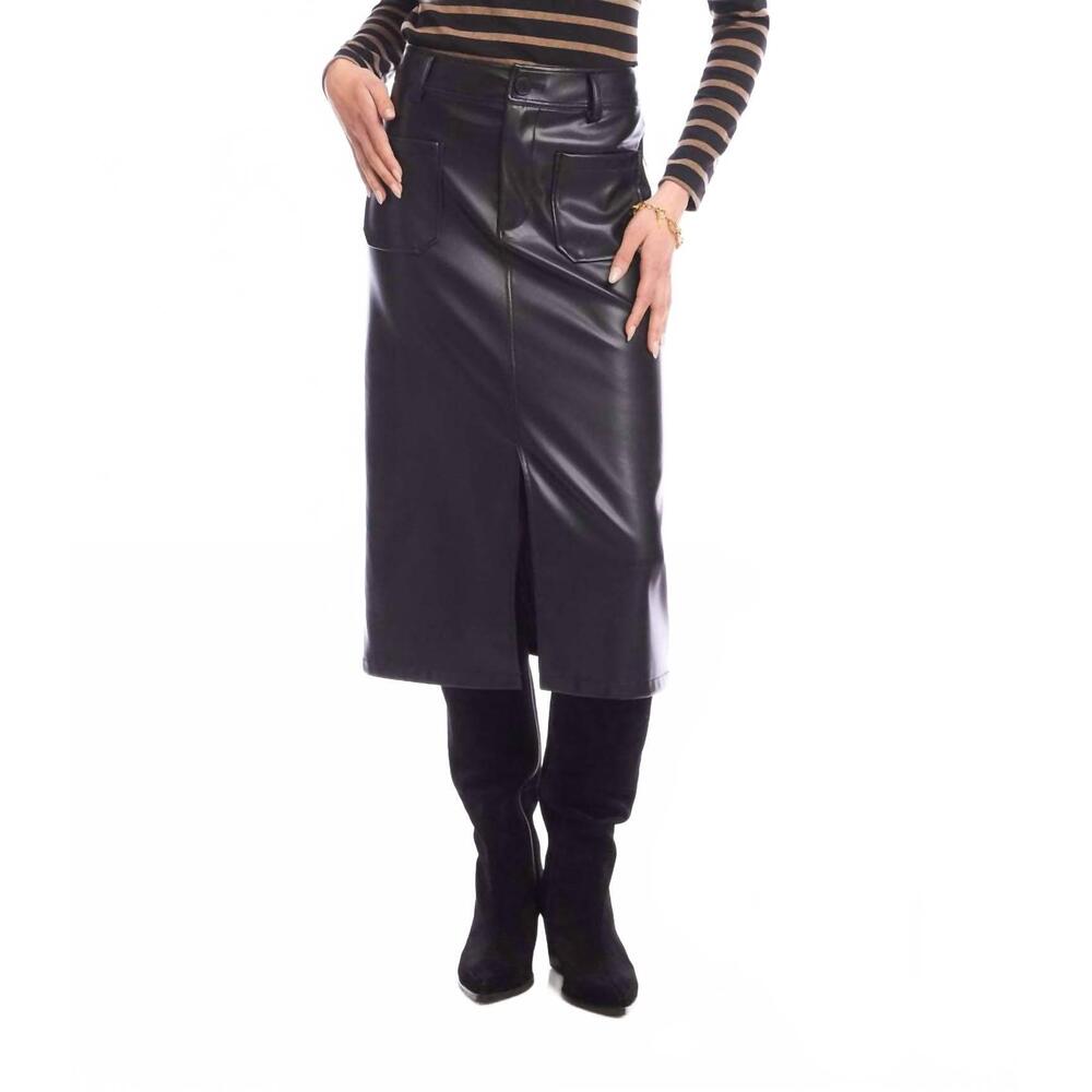 NEW KAREN KANE faux leather midi skirt in black